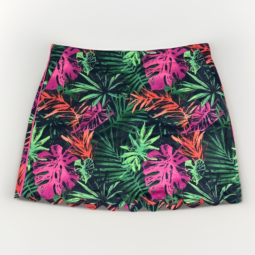 Performance Golf Skort Size 14 Tropical Scalloped Navy Pink Floral UPF50+ Pocket